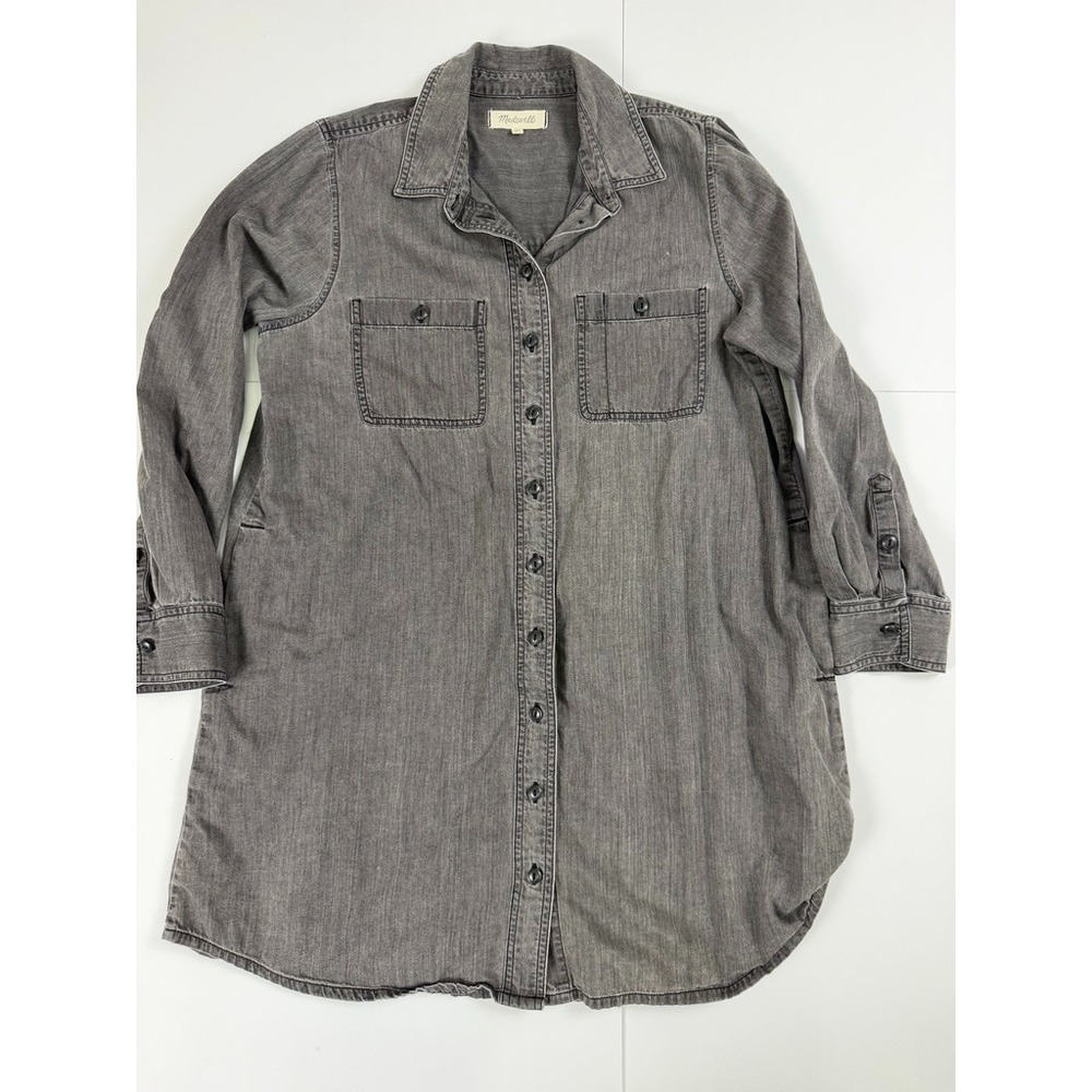 Madewell Gray Chambray Shirt Dress Womens Large Button Front Cotton‎ Pockets